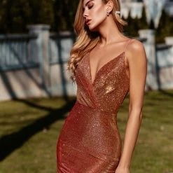 Tina Holly Couture Made To Order Tina Holly Couture TW029 Golden Rust Orange Shimmer Mermaid Formal Dress