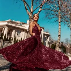 Tina Holly Couture Made To Order Tina Holly Couture TW030 Burgundy Gala A Line Formal Dress