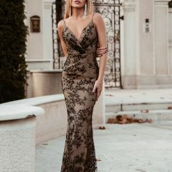 Tina Holly Couture Made To Order Tina Holly Couture Designer TW049 Black & Nude Beaded Sequin Mermaid Formal Gown