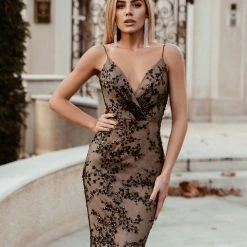 Tina Holly Couture Made To Order Tina Holly Couture Designer TW049 Black & Nude Beaded Sequin Mermaid Formal Gown