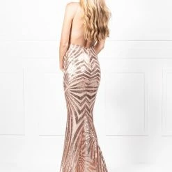 Honey Couture TILDA Gold Low Back Sequin Mermaid Formal Gown Dress NEW ARRIVALS