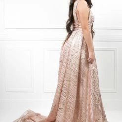 Honey Couture ZOEY Gold Glitter Infused Formal Ball Gown