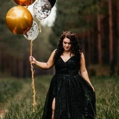 Honey Couture Made To Your Measurements Honey Couture AVA Black Glitter Sparkle Ball Gown Formal Dress NEW ARRIVALS