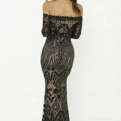 NEW ARRIVALS Honey Couture MISHKA Black Sequin Formal Gown Dress