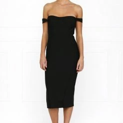 BANDAGE DRESSES Honey Couture BECKY Black Off Shoulder Bustier Bandage Dress