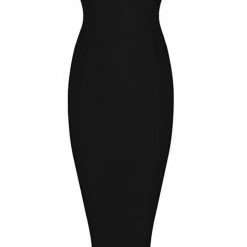 BANDAGE DRESSES Honey Couture BECKY Black Off Shoulder Bustier Bandage Dress