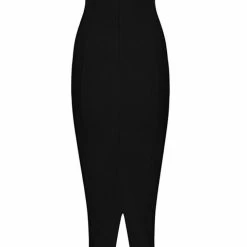 BANDAGE DRESSES Honey Couture BECKY Black Off Shoulder Bustier Bandage Dress