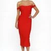 Honey Couture BECKY Red Off Shoulder Bustier Bandage Dress