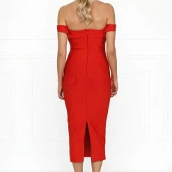 Honey Couture BECKY Red Off Shoulder Bustier Bandage Dress