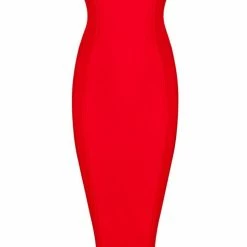 Honey Couture BECKY Red Off Shoulder Bustier Bandage Dress