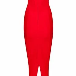 Honey Couture BECKY Red Off Shoulder Bustier Bandage Dress