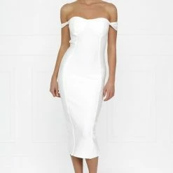Honey Couture BECKY White Off Shoulder Bustier Bandage Dress