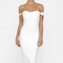Honey Couture BECKY White Off Shoulder Bustier Bandage Dress