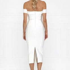 Honey Couture BECKY White Off Shoulder Bustier Bandage Dress