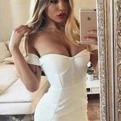 Honey Couture BECKY White Off Shoulder Bustier Bandage Dress