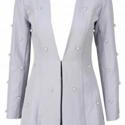 Honey Couture LIZZY Grey Pearl Long Sleeve Jacket Shorts Set CLOTHING