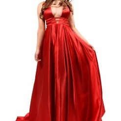 Honey Couture PIPPA Red V Front Formal Ball Gown