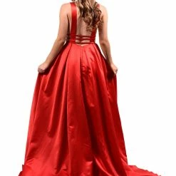 Honey Couture PIPPA Red V Front Formal Ball Gown