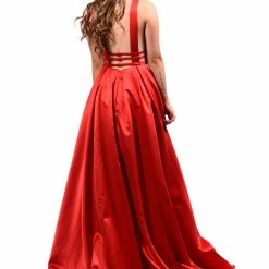 Honey Couture PIPPA Red V Front Formal Ball Gown
