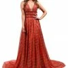 Honey Couture GLORIA Red Gold Glitter Infused Formal Ball Gown NEW ARRIVALS