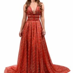 Honey Couture GLORIA Red Gold Glitter Infused Formal Ball Gown NEW ARRIVALS