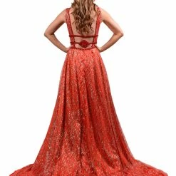 Honey Couture GLORIA Red Gold Glitter Infused Formal Ball Gown NEW ARRIVALS