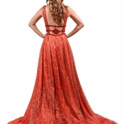 Honey Couture GLORIA Red Gold Glitter Infused Formal Ball Gown NEW ARRIVALS