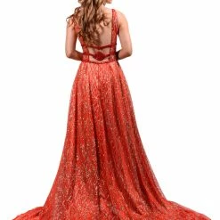 Honey Couture GLORIA Red Gold Glitter Infused Formal Ball Gown NEW ARRIVALS