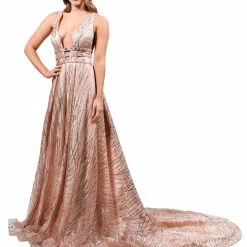 Honey Couture ZOEY Gold Glitter Infused Formal Ball Gown