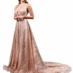 Honey Couture ZOEY Gold Glitter Infused Formal Ball Gown