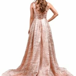 Honey Couture ZOEY Gold Glitter Infused Formal Ball Gown