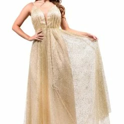 Honey Couture GEORGIA Gold Glitter Formal Gown NEW ARRIVALS