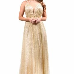 Honey Couture GEORGIA Gold Glitter Formal Gown NEW ARRIVALS