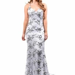 Honey Couture Made To Your Measurements NEW ARRIVALS Honey Couture LUNA Glitter Overlay Mermaid Lace Up Back Formal Dress