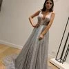 Honey Couture DAZZLING Silver Sequin Princess Formal Gown Dress