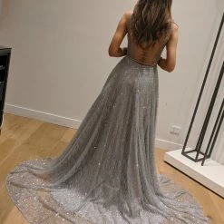 Honey Couture DAZZLING Silver Sequin Princess Formal Gown Dress