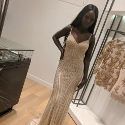 NEW ARRIVALS Honey Couture DIAMONDS Gold Sequin Mermaid Formal Gown Dress