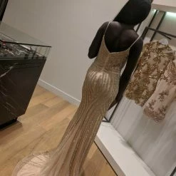 NEW ARRIVALS Honey Couture DIAMONDS Gold Sequin Mermaid Formal Gown Dress