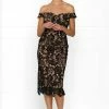 Honey Couture BELLA Nude With Black Off Shoulder Lace Lover Dress SHOP BY DRESS COLOUR