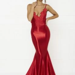 NEW ARRIVALS Honey Couture PENELOPE Red Applique Formal Gown Dress
