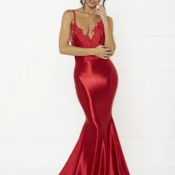 NEW ARRIVALS Honey Couture PENELOPE Red Applique Formal Gown Dress
