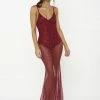 Honey Couture EVELYN Red Glitter Sheer Formal Dress NEW ARRIVALS