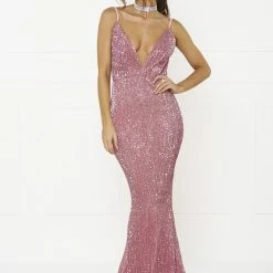 NEW ARRIVALS Honey Couture ROSALIE Pink Low Back Sequin Formal Gown Dress