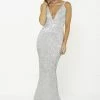 NEW ARRIVALS Honey Couture ROSALIE Silver Low Back Sequin Formal Gown Dress