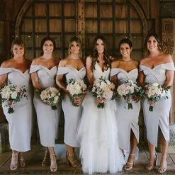 Tina Holly Couture Made To Order SHOP BY DRESS COLOUR Tina Holly Couture Connelly R1767 Navy Blue Off Shoulder Bridesmaids Midi Dress