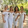 Tina Holly Couture Made To Order Tina Holly Couture Connelly R1767 Heather Grey Off Shoulder Bridesmaids Midi Dress