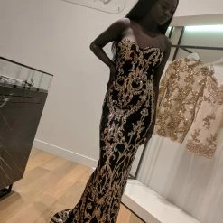 Honey Couture LA ROSA Rose Gold Strapless Sequin Evening Gown Dress NEW ARRIVALS