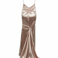Honey Couture MILEE Nude Gold Split Low Back Mermaid Evening Gown Dress