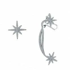 Honey Couture Jewellery Honey Couture MISTY Silver Diamante Ear Cuff Earrings