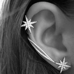 Honey Couture Jewellery Honey Couture MISTY Silver Diamante Ear Cuff Earrings